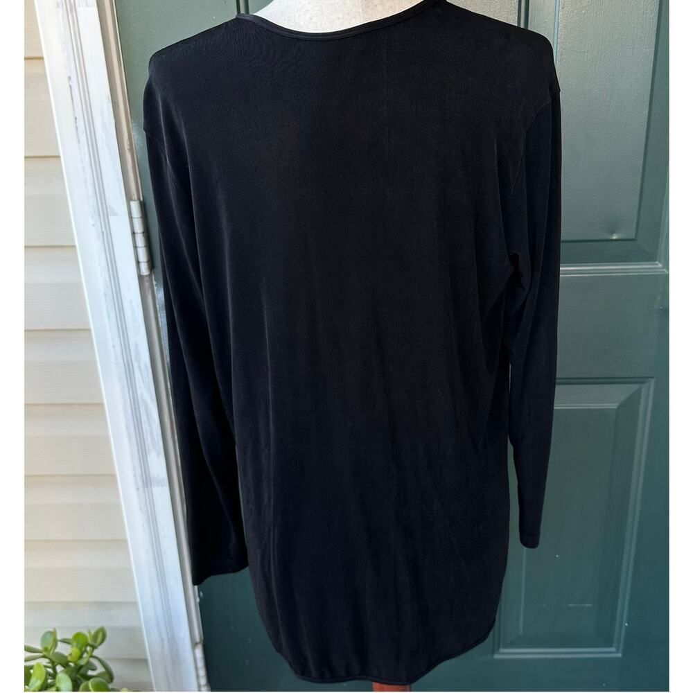Flax Black Slinky Knit Travel Cardigan Sz S Pocket Front Wrinkle Free Layering - Picture 5 of 8